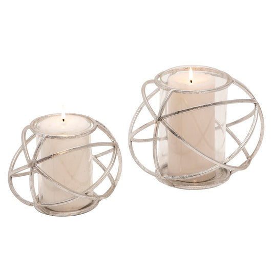 S/2 6" Orb Candle Holder , Silver