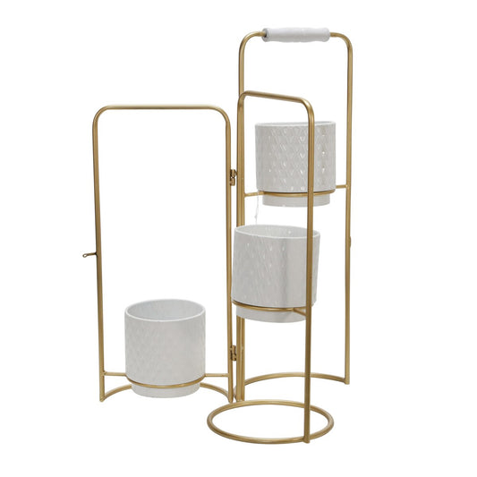 Metal 22" 3-tier Foldable Planters, White/gold