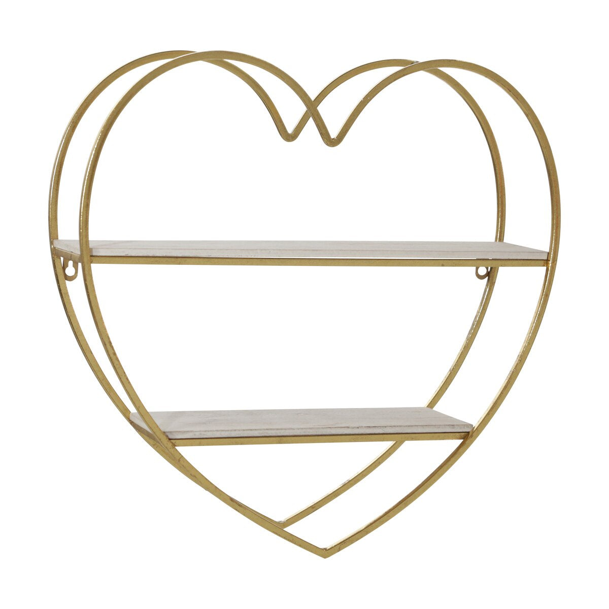 Metal/wood 2 Tier Heart Wall Shelf, White/gold