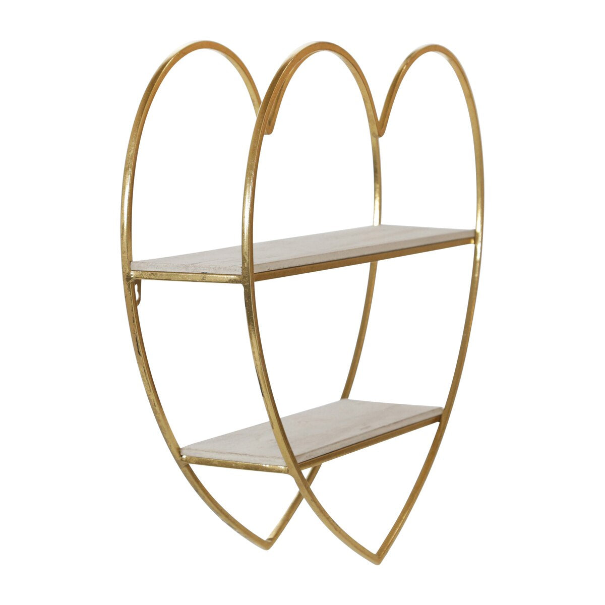 Metal/wood 2 Tier Heart Wall Shelf, White/gold