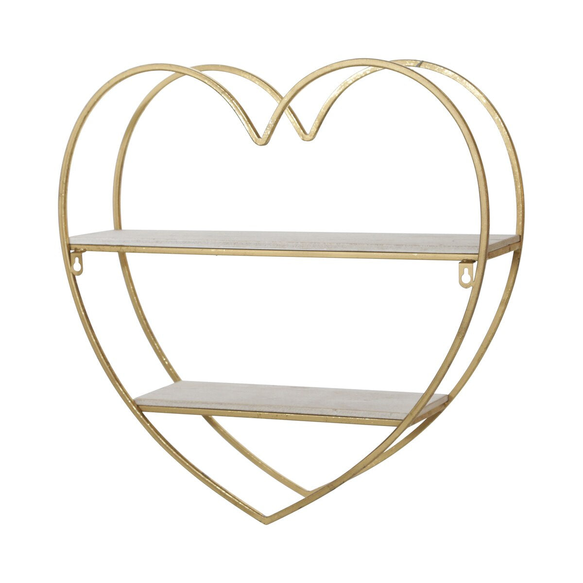 Metal/wood 2 Tier Heart Wall Shelf, White/gold