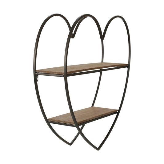 Metal/wood 2 Tier Heart Wall Shelf, Natural/black