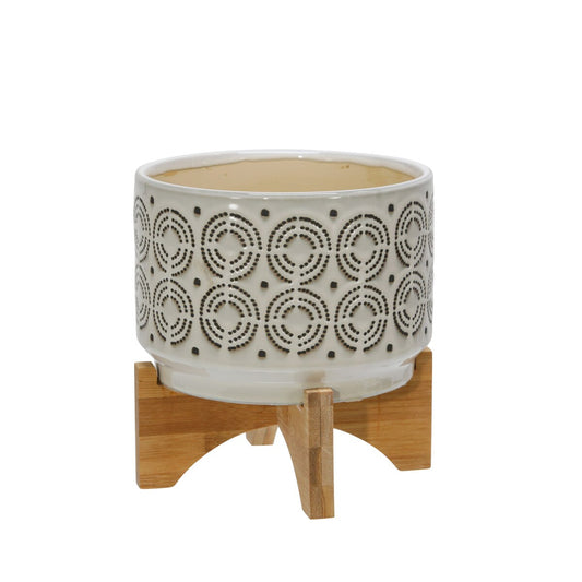 Ceramic 7" Swirl Planter On Stand, Ivory