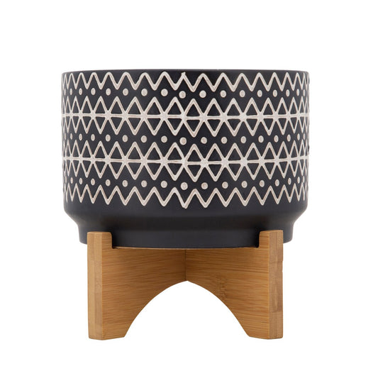 7" Abstract Planter On Stand, Black