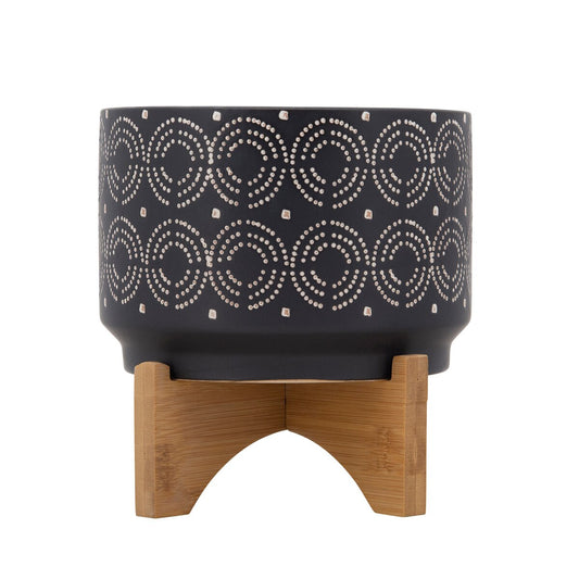 7" Swirl Planter On Stand, Black