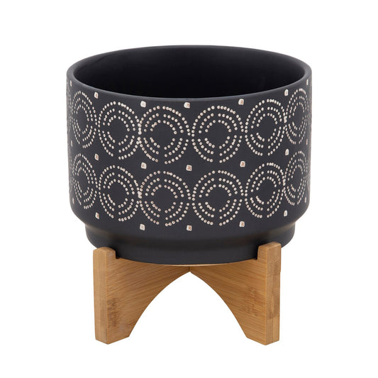 7" Swirl Planter On Stand, Black