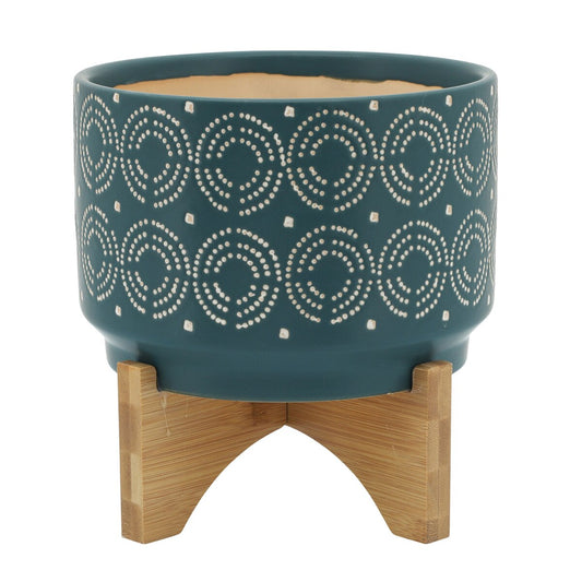 Cer, 7" Swirl Planter On Stand, Gray