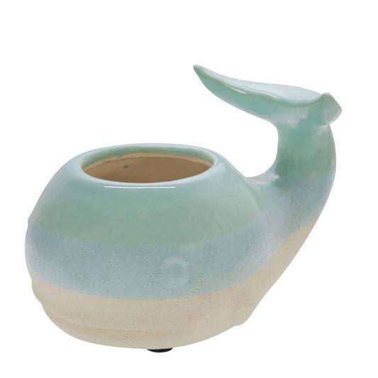 Ceramic 5" Whale Planter, Green