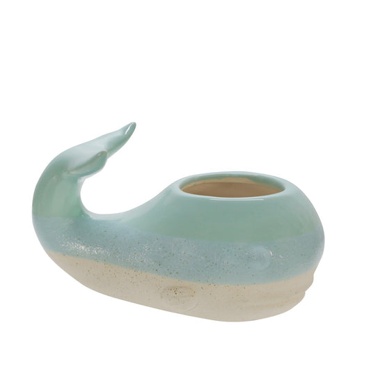 Ceramic 5" Whale Planter, Green