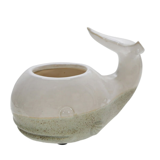 Ceramic 5" Whale Planter, Beige