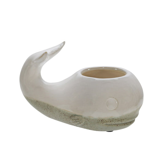 Ceramic 5" Whale Planter, Beige