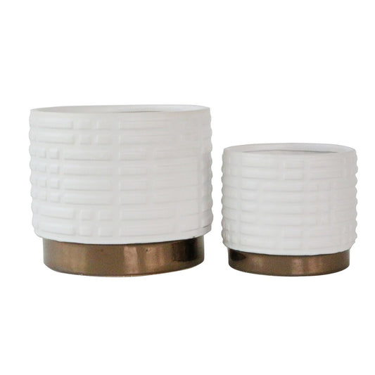 S/2 Maze Metallic Planters 6/8", White