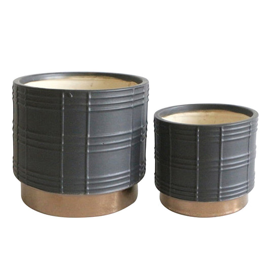 S/2 Metallic Planters 6/8", Black