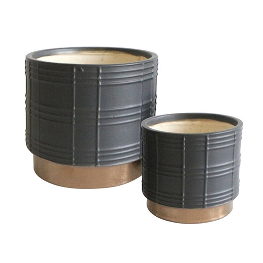 S/2 Metallic Planters 6/8", Black