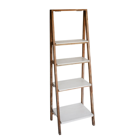 Wood/metal 61" Ladder Shelf, White/brown