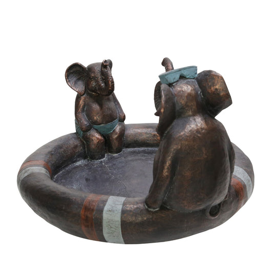 Polyresin 10" Dad & Son Elephant Bird Bath, Copper