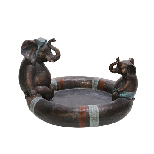 Polyresin 10" Dad & Son Elephant Bird Bath, Copper