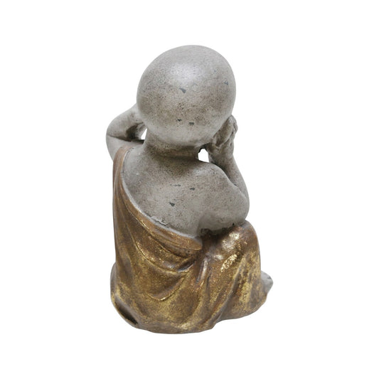 Polyresin 12" No Hear Baby Monk, Gray/gold