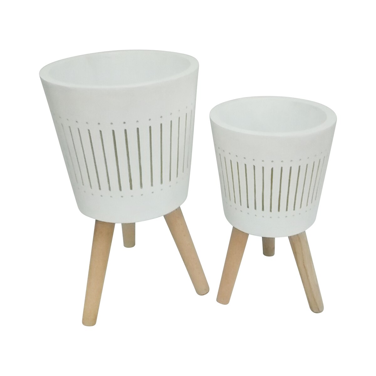 S/2 10/12" Planter W/ Wood Legs, White (kd)