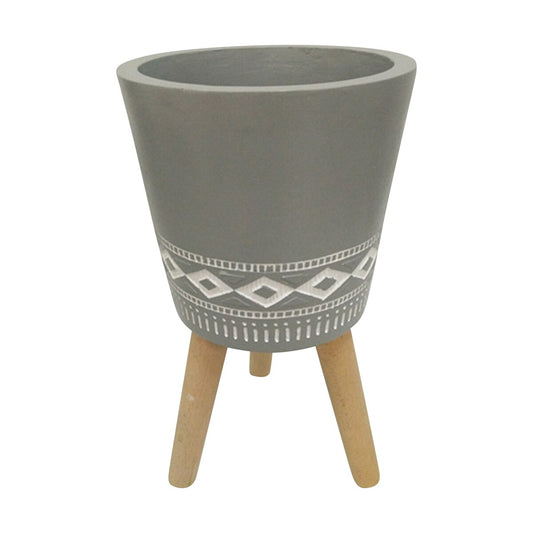 16" Diamond Planter W/ Wood Legs, Gray (kd)