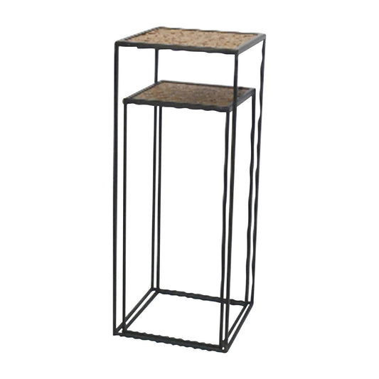 S/2 Metal/wood Planter Stands 23/28", Black