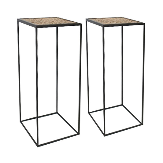 S/2 Metal/wood Planter Stands 23/28", Black