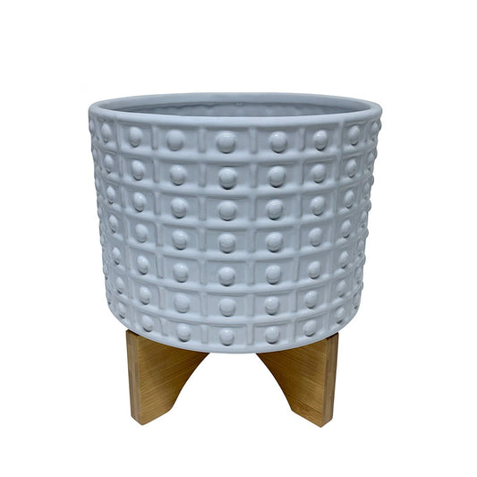 10" Dotted Planter W/ Stand, White