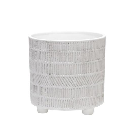 S/2 Tribal Look Footed Planter 6/8", Ivory