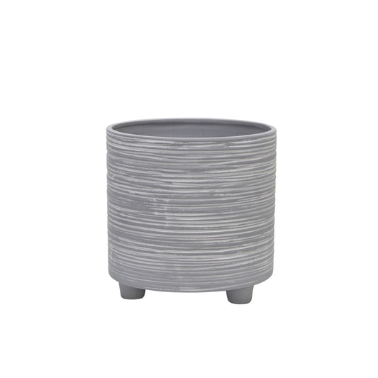 S/2  Footed Planter W/ Lines 6/8", Gray