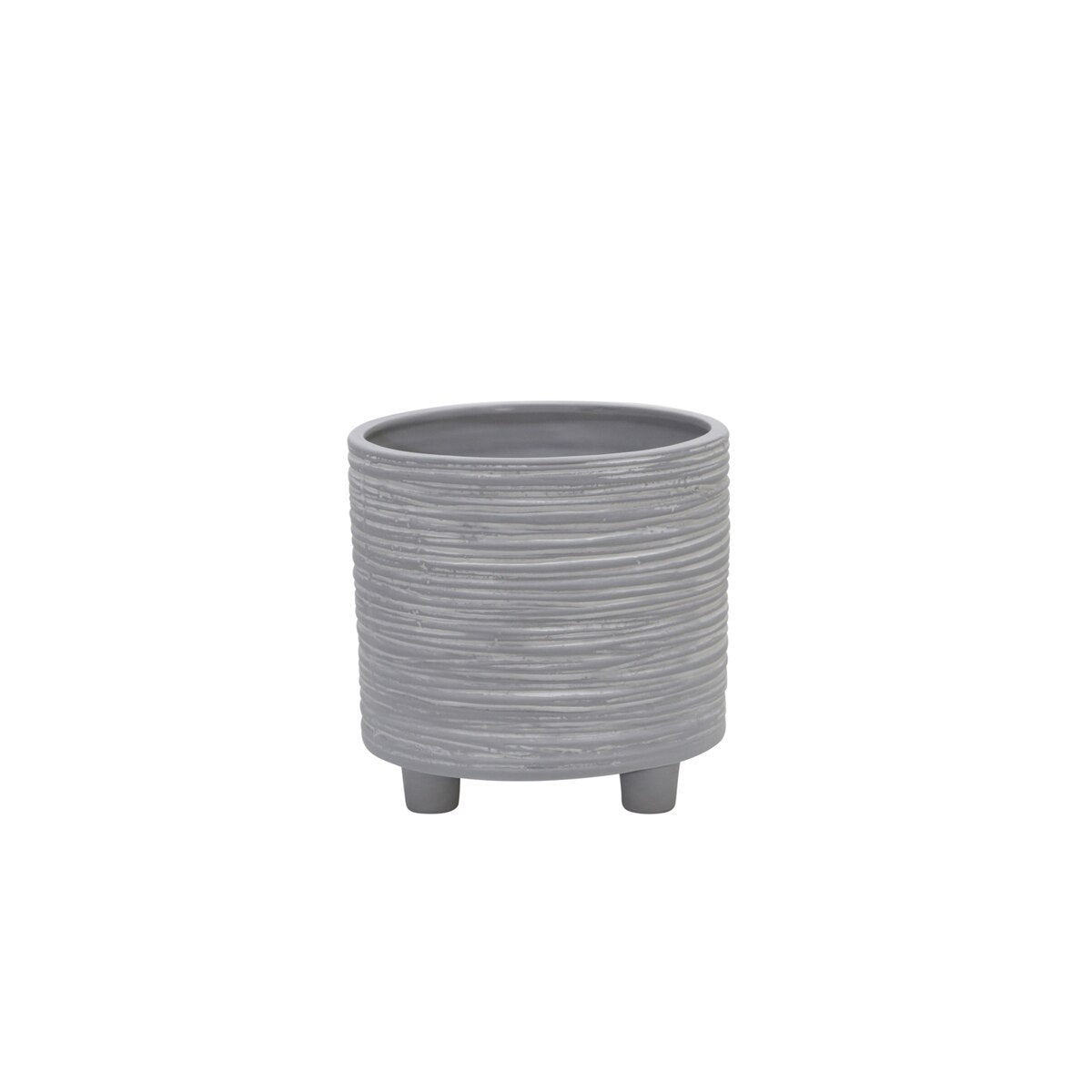 S/2  Footed Planter W/ Lines 6/8", Gray