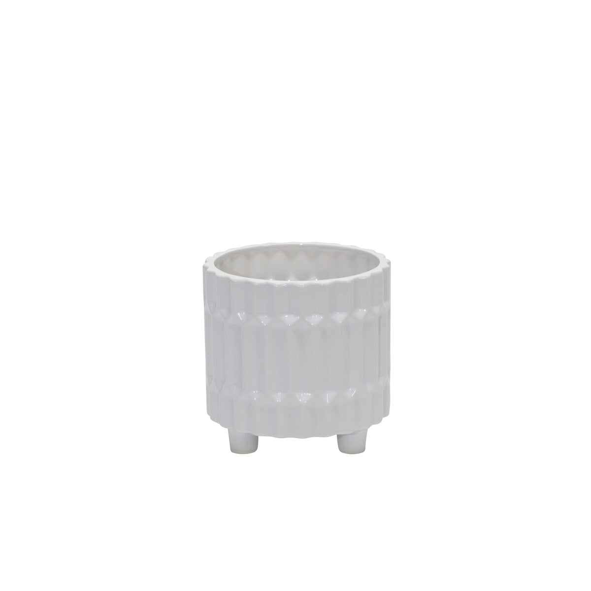 S/2 Ceramic Fluted Planter W/ Feet 6/8", White