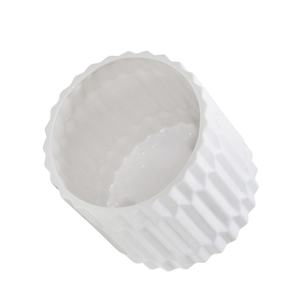 S/2 Ceramic Fluted Planter W/ Feet 6/8", White