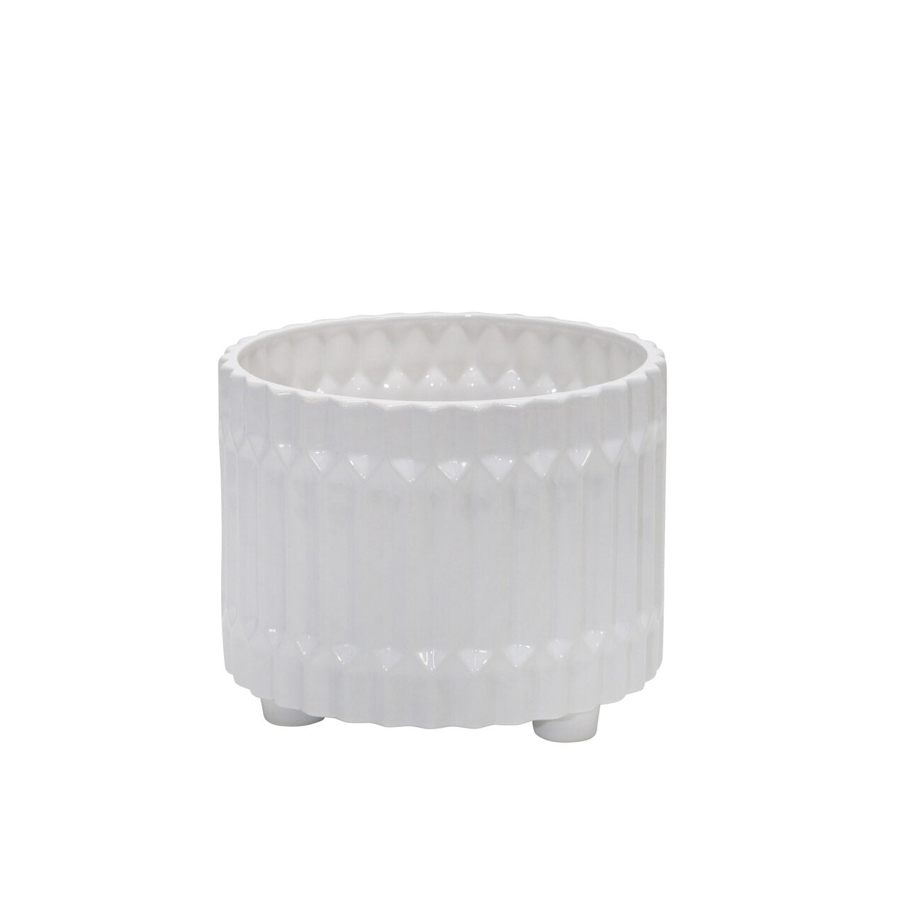 S/2 Ceramic Fluted Planter W/ Feet 10/12" , White