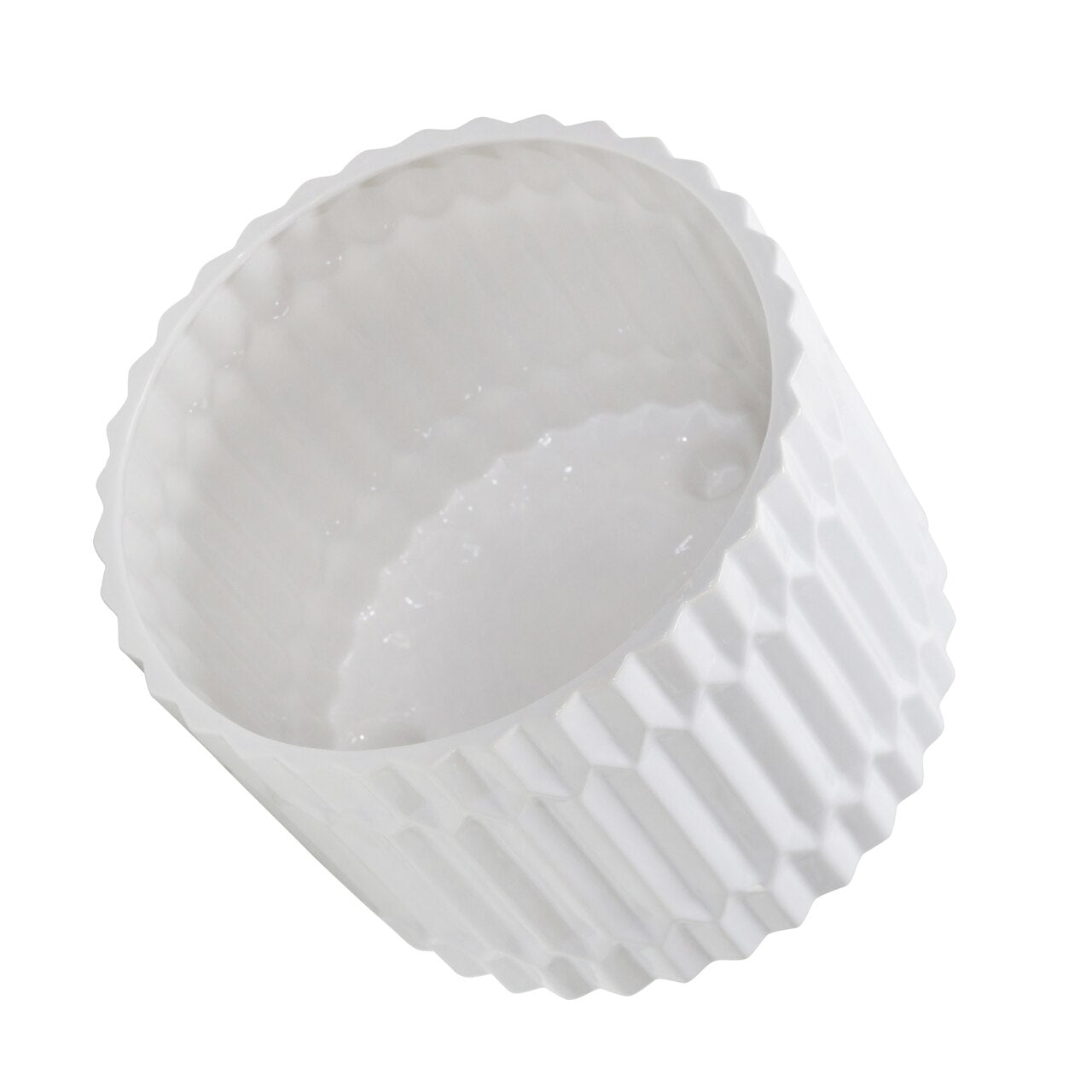 S/2 Ceramic Fluted Planter W/ Feet 10/12" , White