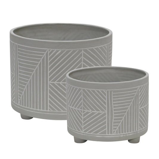 S/2 Ceramic Diamond Footed Planter 10/12", Gray