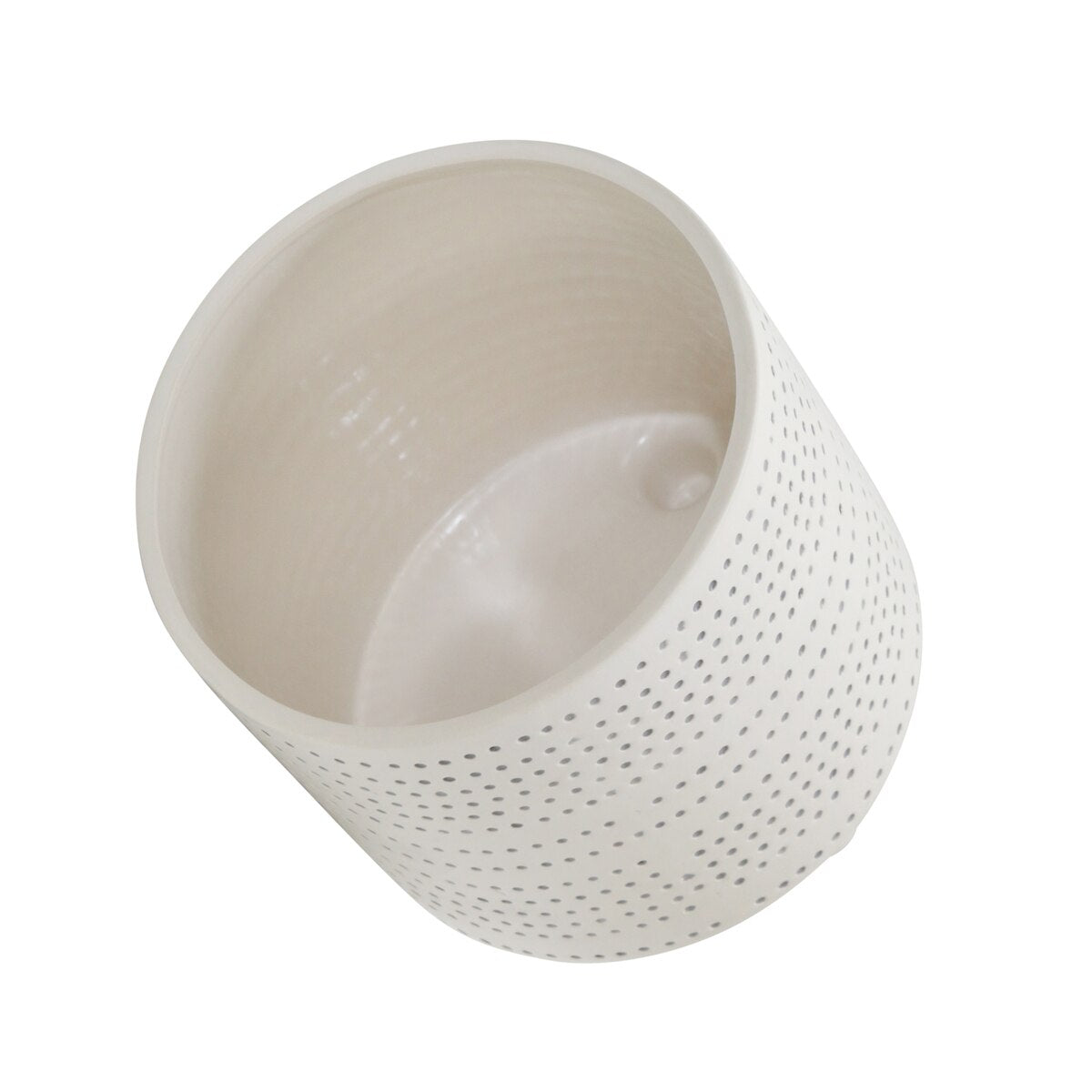 S/2 Ceramic Footed Planter W/ Dots 6/8", Ivory