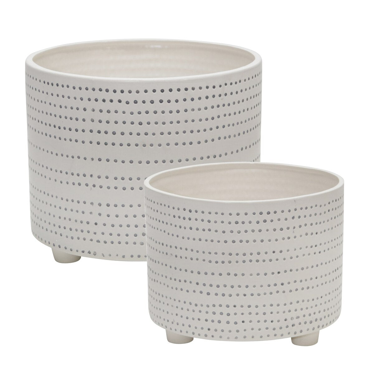 S/2 Ceramic Footed Planter W/ Dots 10/12", Ivory