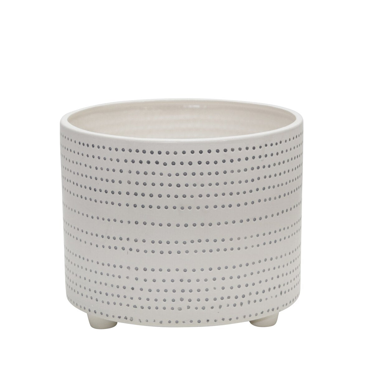 S/2 Ceramic Footed Planter W/ Dots 10/12", Ivory