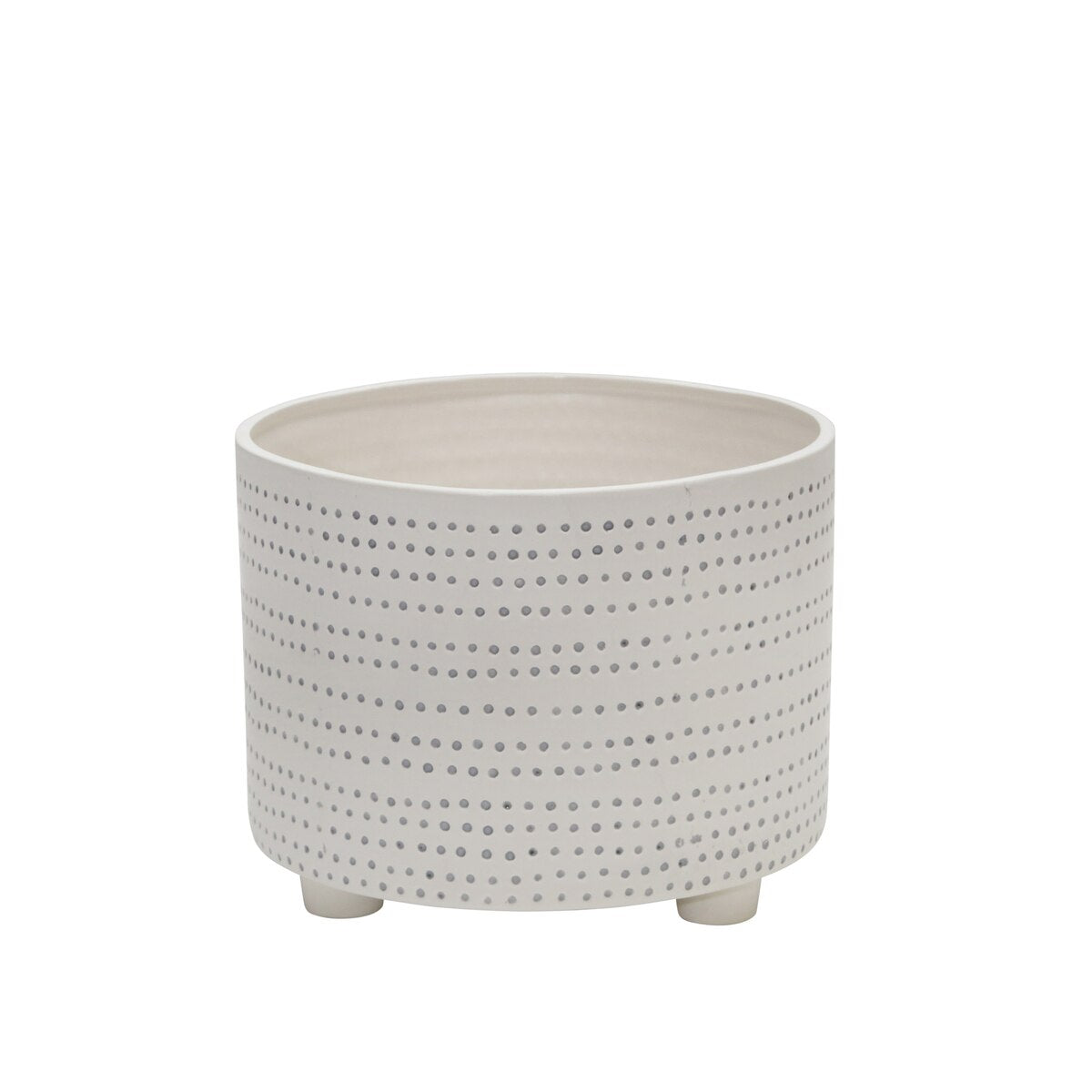 S/2 Ceramic Footed Planter W/ Dots 10/12", Ivory