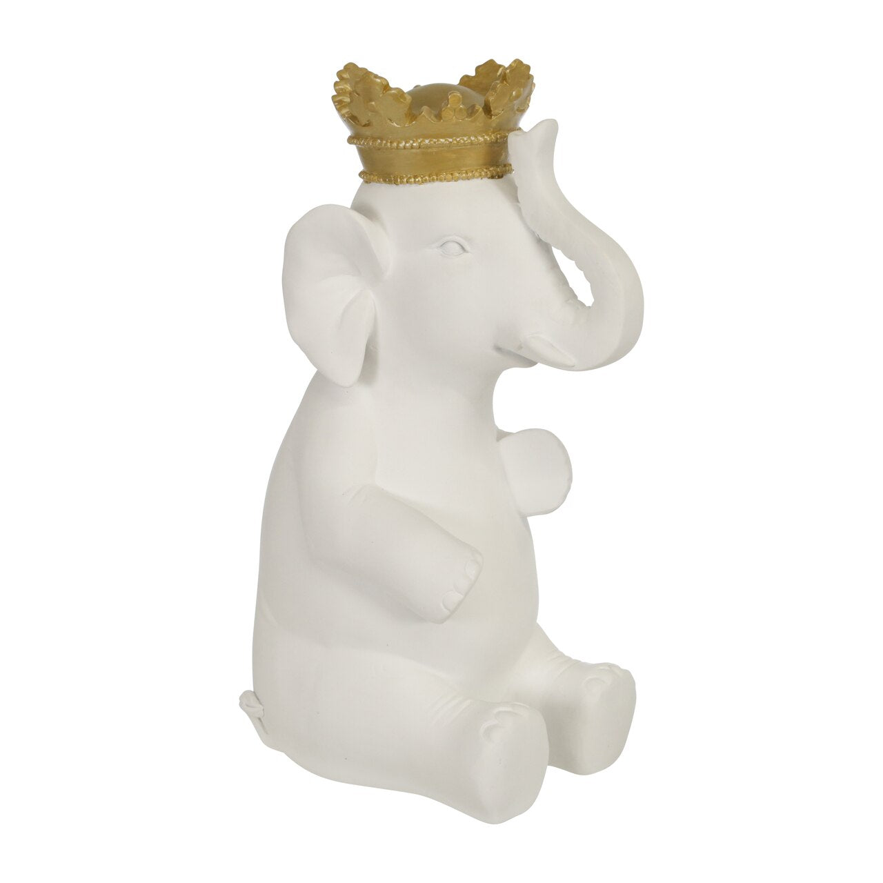 Polyresin 14"h Elephant W/ Crown, White/gold