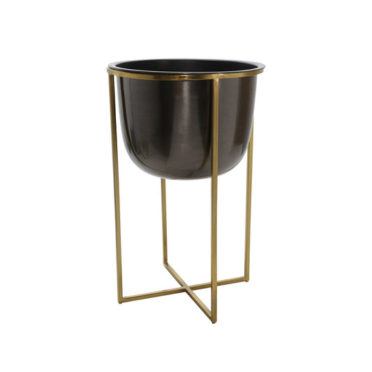 S/2 Metal 25/21" Planter W/ Stand, Gunmetal/gold