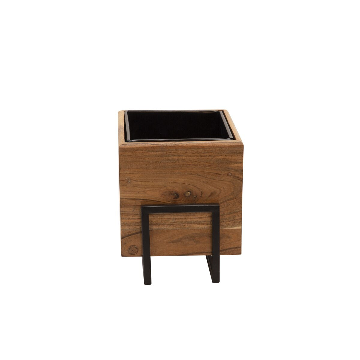 S/2 Wood/metal 7/10" Square Planters, Brown/black