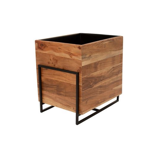 S/2 WOOD/METAL 15/18" SQUARE PLANTERS, BROWN