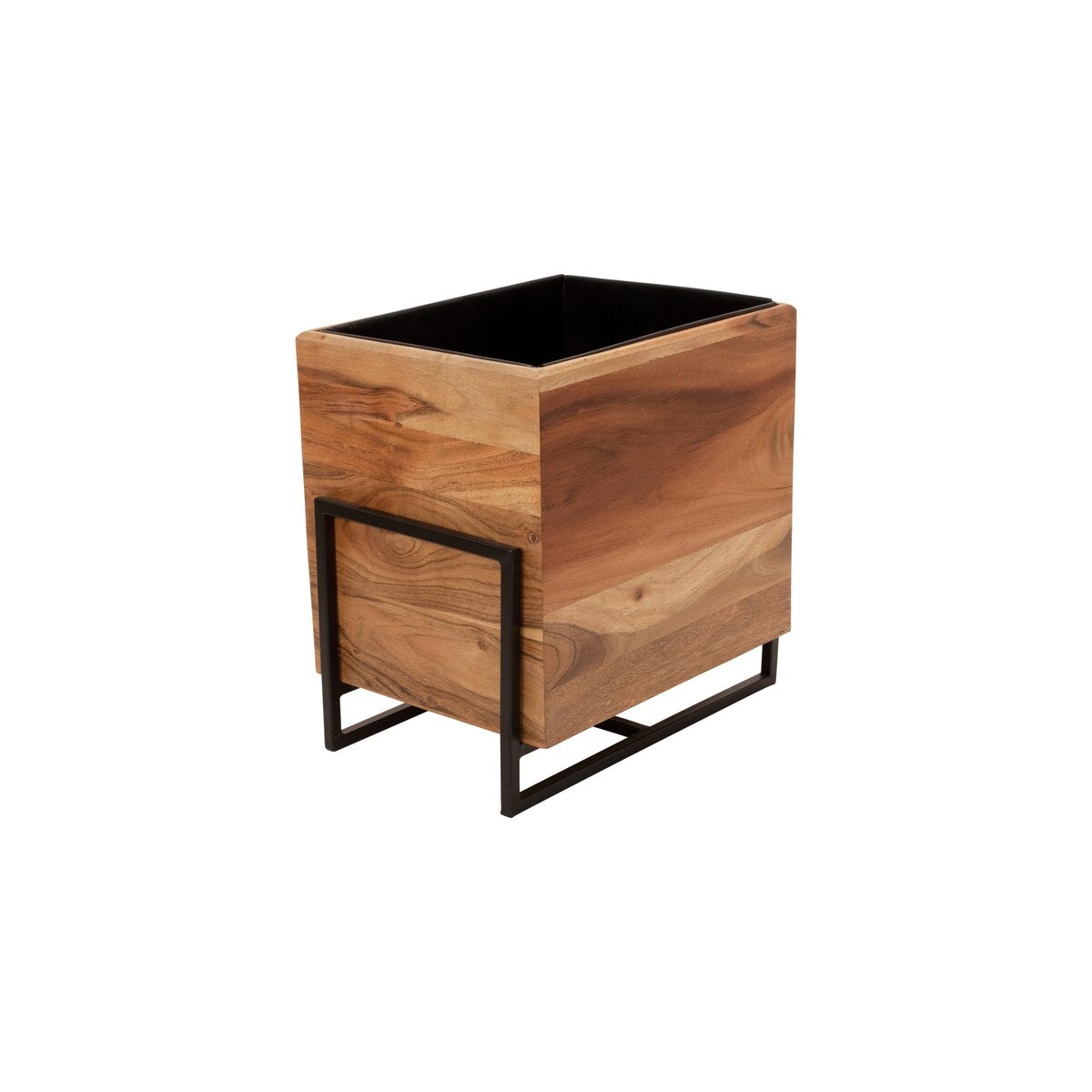 S/2 WOOD/METAL 15/18" SQUARE PLANTERS, BROWN