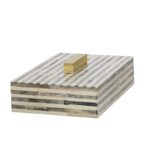 Bone 9" Rectangular Box, Light Gray/gold