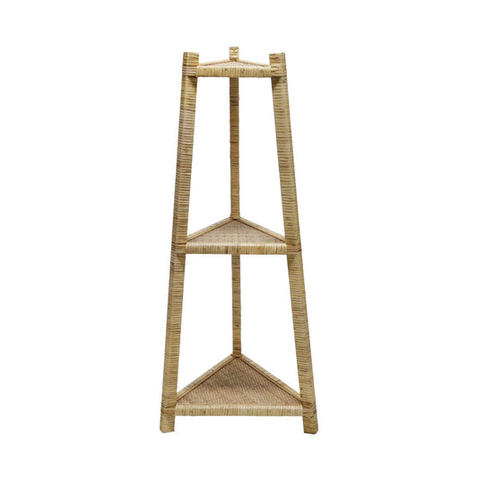 Wood/rattan 37" Corner Triangle Shelf, Brown