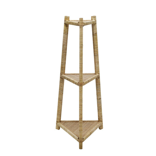 Wood/rattan 37" Corner Triangle Shelf, Brown