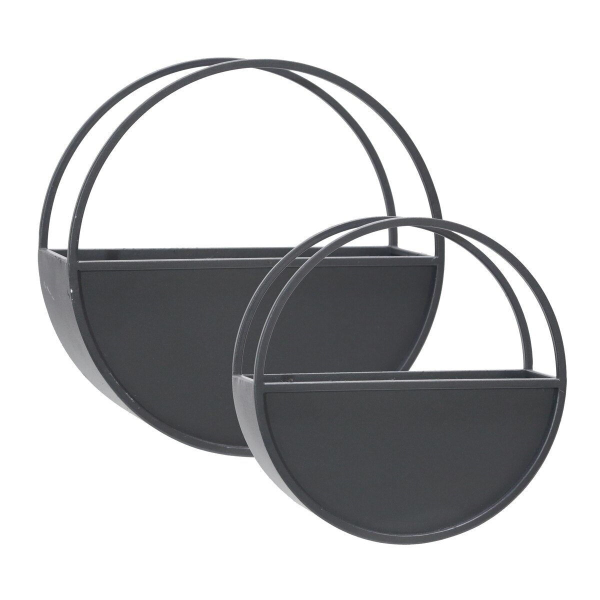 S/2 Metal 9/12" Round Wall Planters, Black