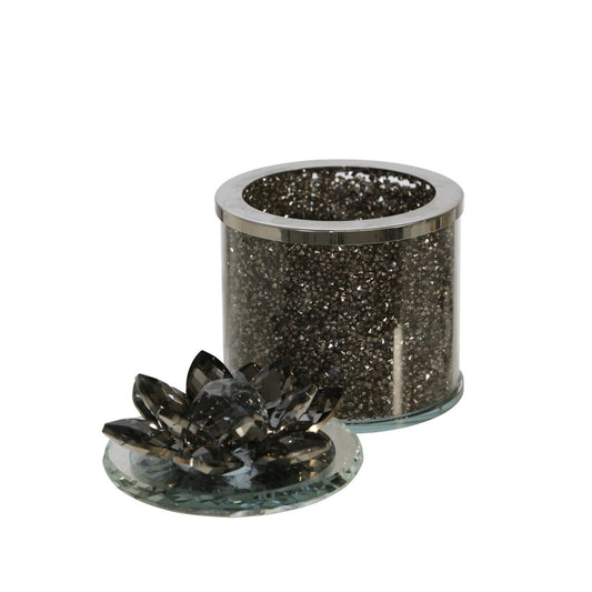 Crystal 5" Round Lotus Box, Smoke