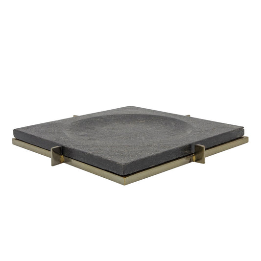 Marble 12x12 Tray With Metal Base, Black